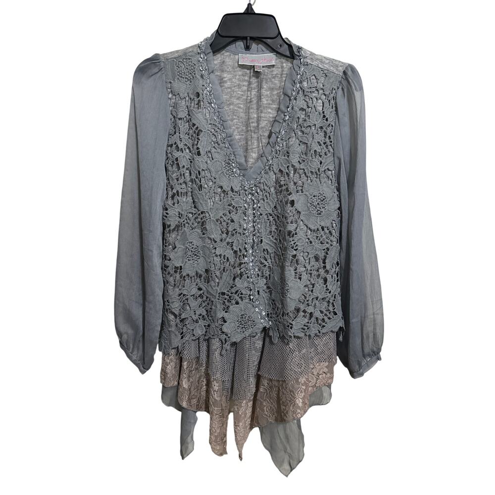 Pretty Angel Whimsy Fairy Core Flowy Lace Crochet Blouse L